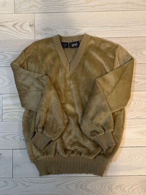 GAP vintage Men's Mustard V-Neck Knit Sweater